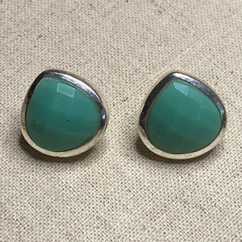 💛 Silver Tone Faux Aqua Chalcedony Earrings